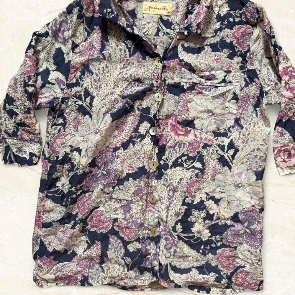 Papinelle Purple Floral Silk Blend Pajama Set size small - Picture 10 of 13